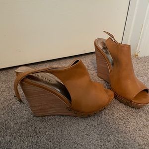 Brown leather wedges
